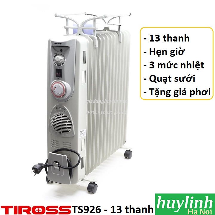 Máy sưởi dầu 13 thanh tiross ts926 - có hẹn giờ - tặng giá phơi