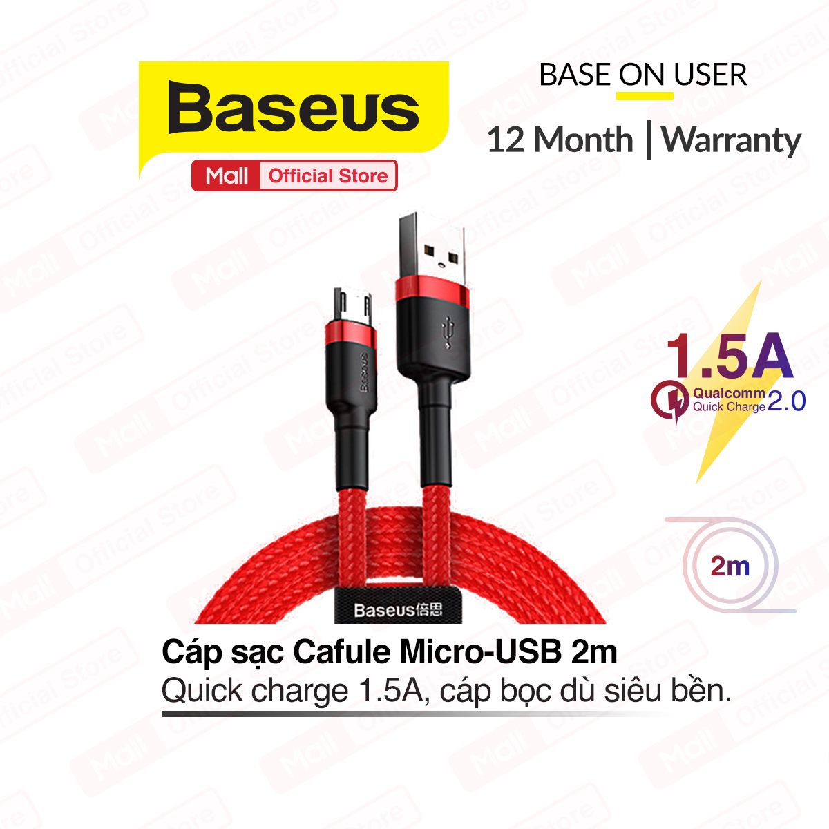 Cáp Sạc Baseus sạc Nhanh Micro USB Cho Smartphone Android 2.4A Baseus Cafule