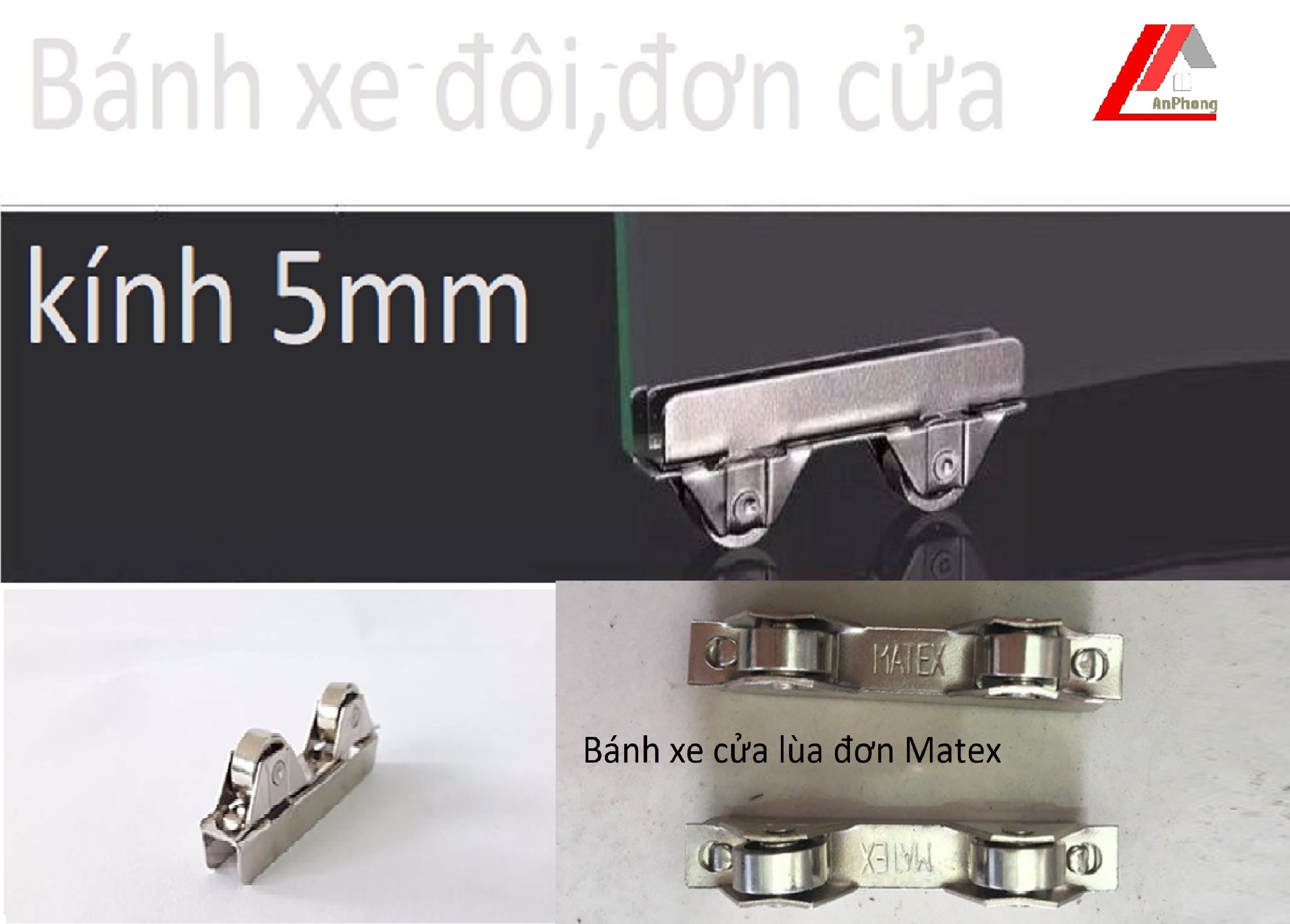 10 Bánh xe Matex lùa cữa kính 5mm đơn,đôi