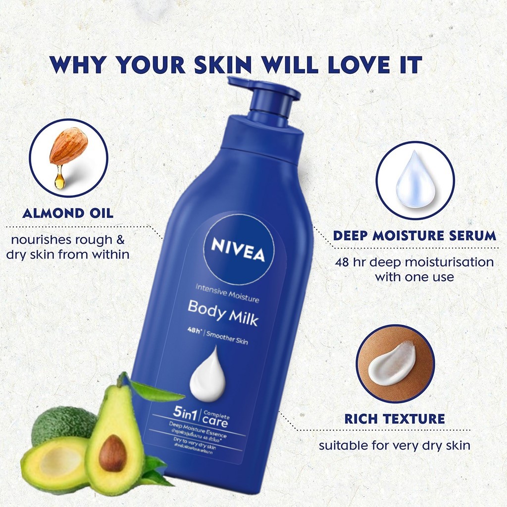 Dưỡng Thể Dưỡng Ẩm Chuyên Sâu Nivea 550ml Với x50 Vitamin E Giúp Phục Hồi Da Hư Tổn Cấp Ẩm Da Khô 48H Nivea Intensive Moisture Body Milk 550ml