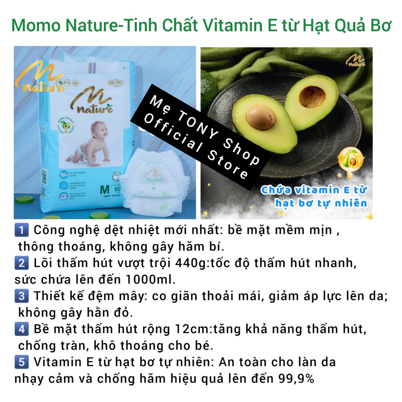 [Thử Là Ưng]Lẻ 1 Miếng Bỉm Tã Dán/Quần MOMODIAMOND NATURE Hạt Quả Bơ(Tinh Chất Vitamin E)