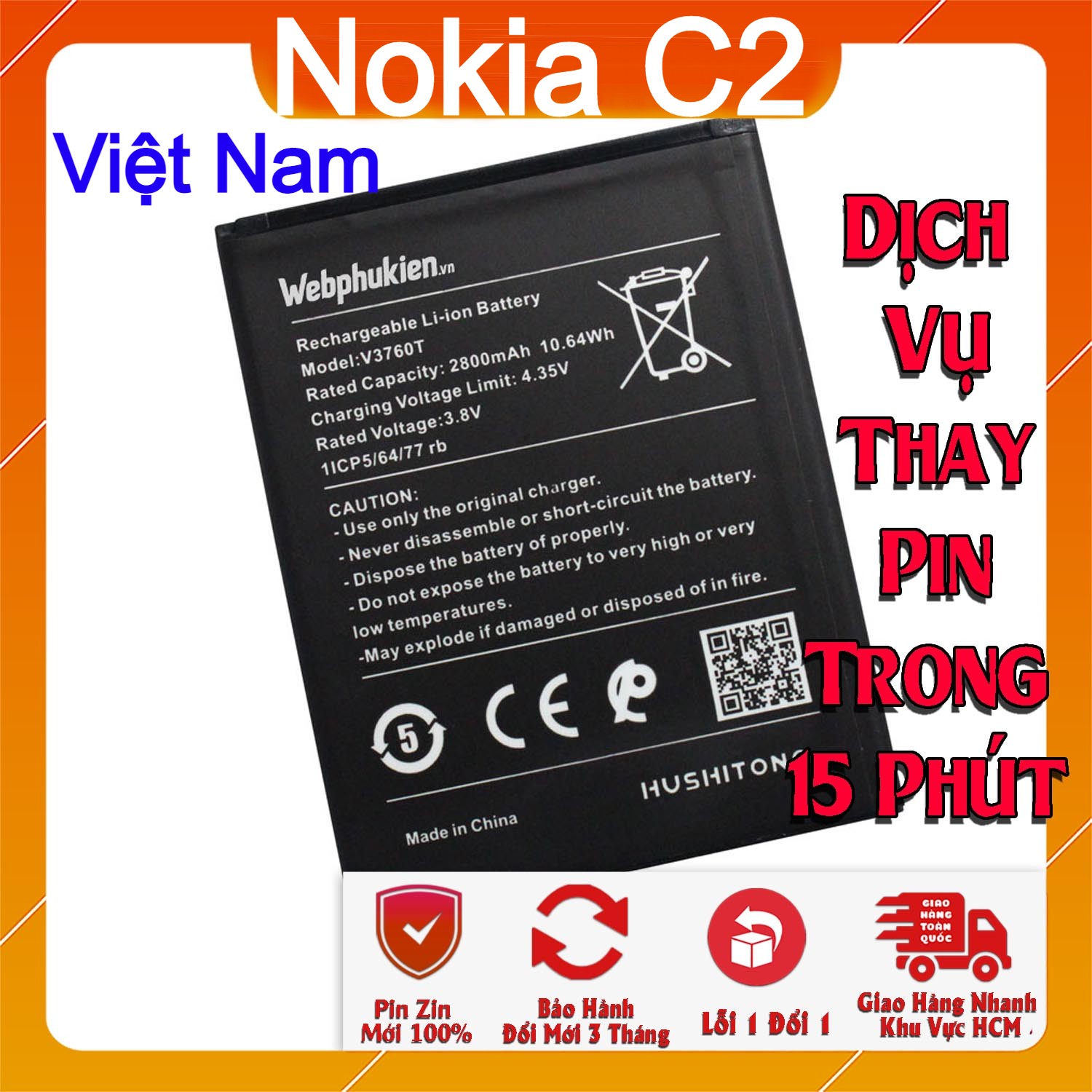 Pin Scud cho Nokia C2 V3760T dung lượng 2800mAh (Đen)