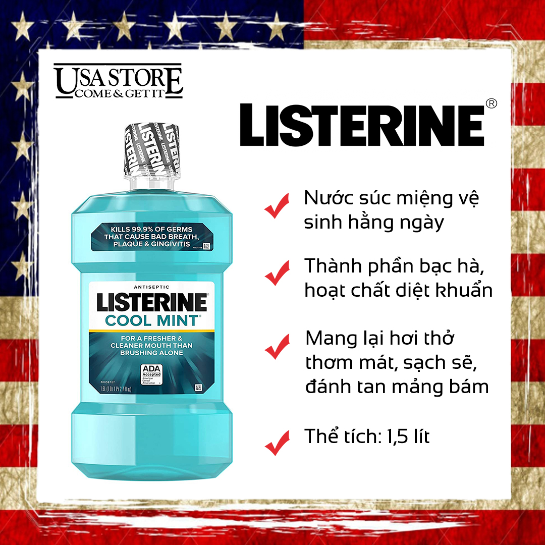 Nước súc miệng Listerine bạc hà (1,5 lít)