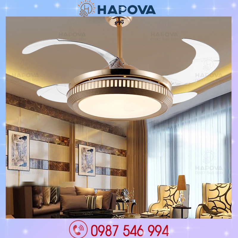 Quạt trần đèn, quạt trang trí phòng khách HAPOVA DQ 8060 + Tặng kèm khiển