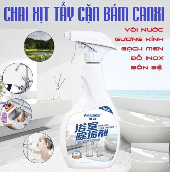 Chai xịt tẩy cặn canxi trên bồn rửa sứ, vòi rửa inox, vách kính, gạch men nhà tắm siêu sạch chai 500ml, chai xịt đa năng, chai tẩy rửa đa năng, chai xịt vệ sinh nhà tắm, chai tẩy cặn canxi trên vòi nước, chai tẩy cặn canxi