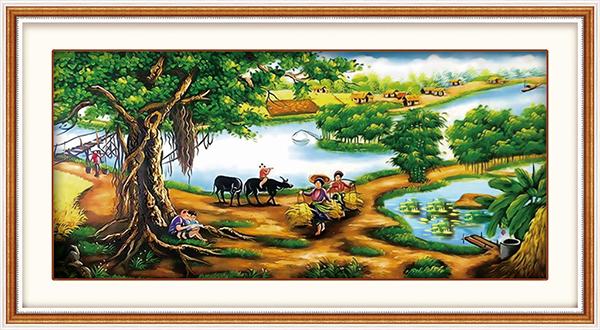 Tranh đính đá mẫu mới Cây Đa Đầu Làng-KT: 200x95 Giá rẻ