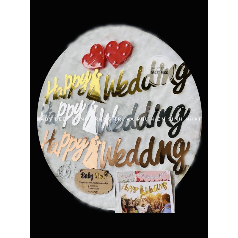 Dây Chữ Happy Wedding Mảnh Ép Kim