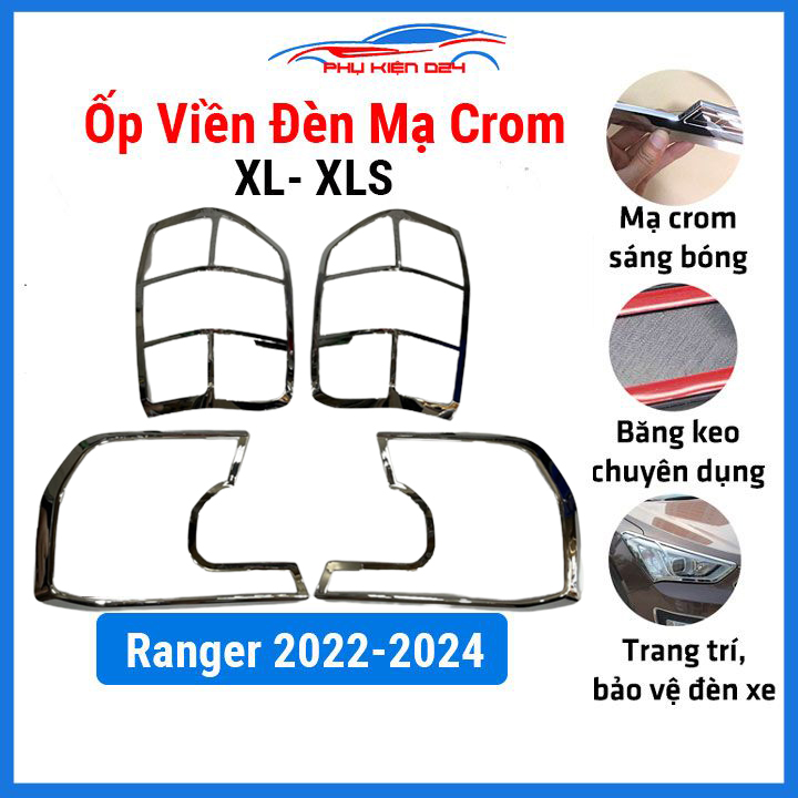 Ốp viền đèn pha hậu nhựa đen Ranger 2022-2024 XL, XLS mạ crom lắp trước