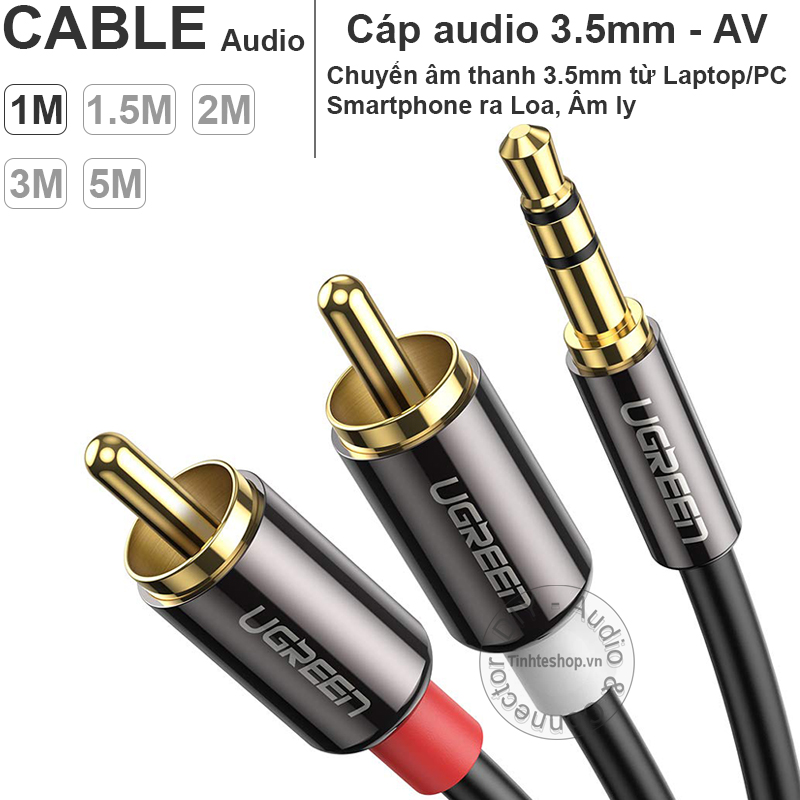 3.5mm stereo audio out cable 2 RCA 1M to 5M Ugreen AV116 - Pure copper core OFC 4N 24K gold plated jack