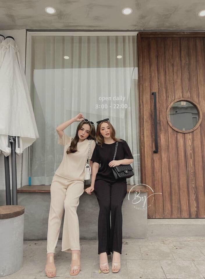 Set lụa dập ly quần ống rộng
