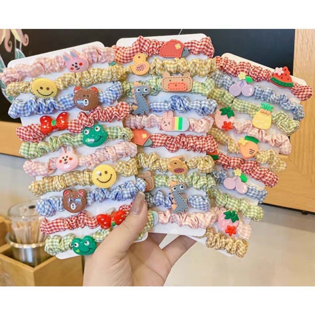 Set 10 dây chun cột tóc vải scrunchies dễ thương cho bé
