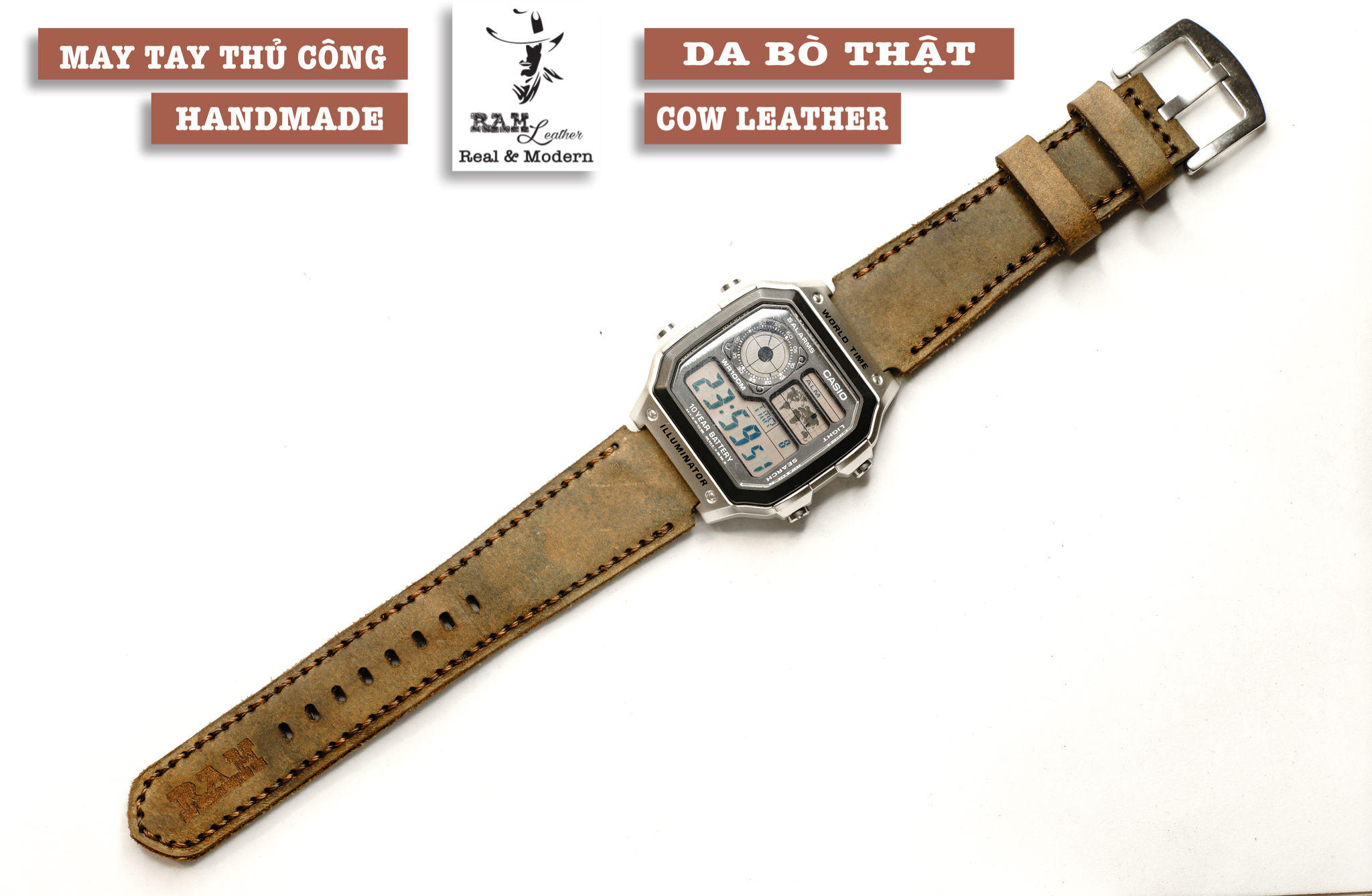 DÂY ĐỒNG HỒ SIÊU BỀN DA BÒ HANDMADE - RAM CLASSIC 1952 (TẶNG KHÓA, CHỐT, CÂY THAY DÂY)