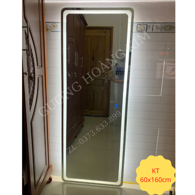 Gương soi toàn thân treo tường Hoàng Kim dành cho phòng thay đồ , solon tóc ,spa thẩm mỹ có cảm ứng đèn led thông minh kích thước 60x160cm mã HK-1003 guonghoangkim Mirror