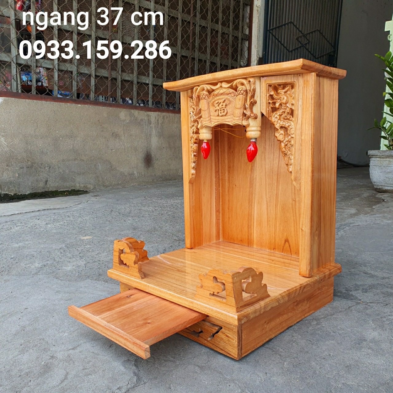 Bàn thờ thần tài ông địa gỗ xoan ngang 38cm