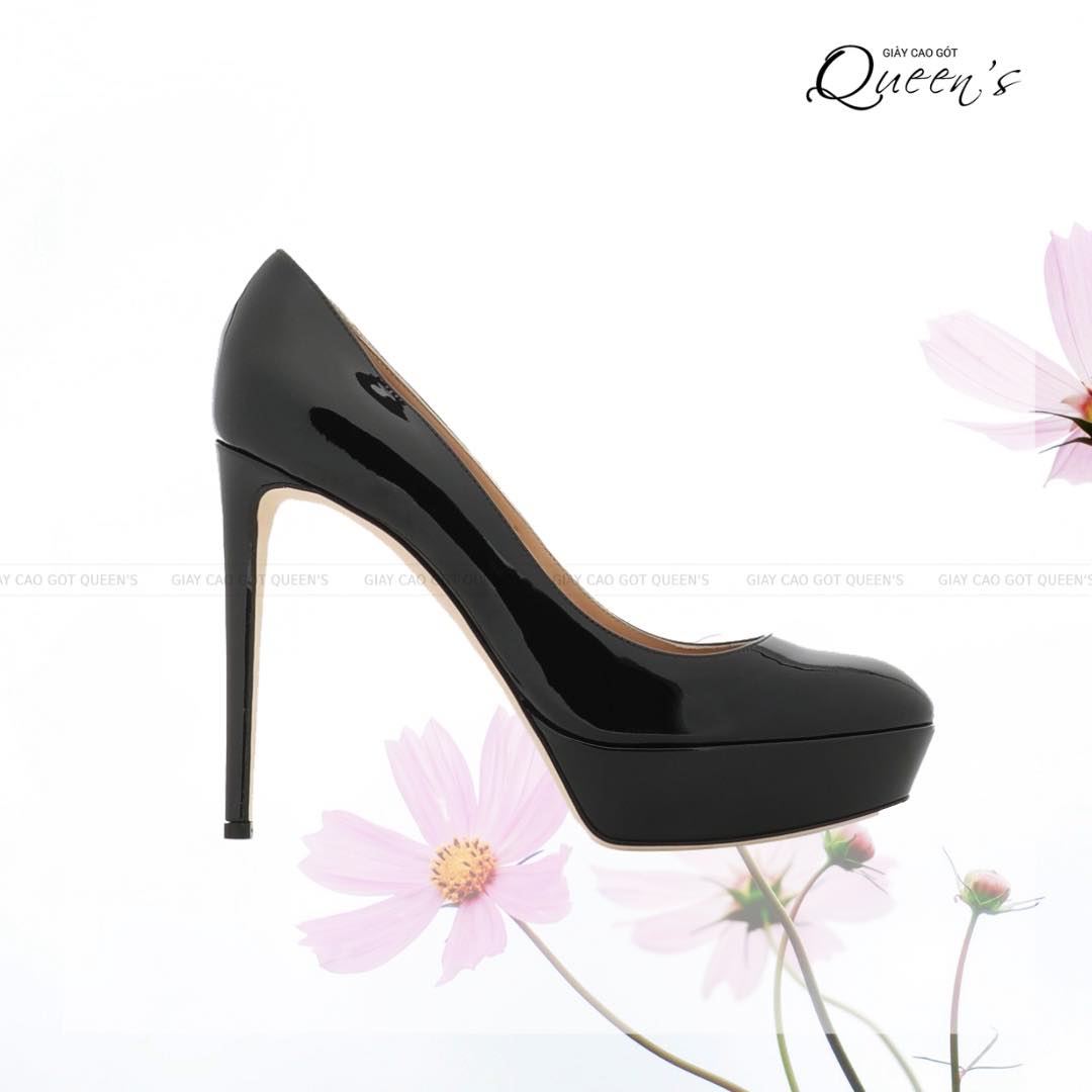 Black high heels double round toe patent leather height increasing shoes for women, soft high heels with high class comfort, 11-12 cm high heels with shoes-1 year warranty glue heels