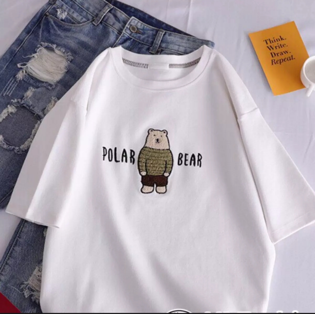 Áo thun nam nữ form rộng Hàn Quốc in hình POLAR BEAR dễ thương vải dày mịn mát