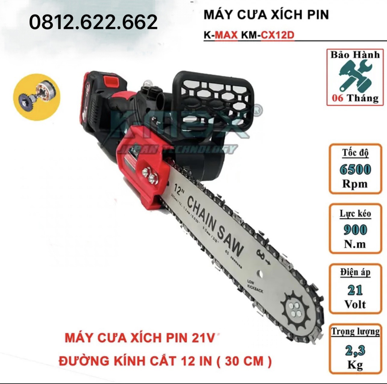 Máy cưa xích dùng pin lam xích 12inch không chổi than