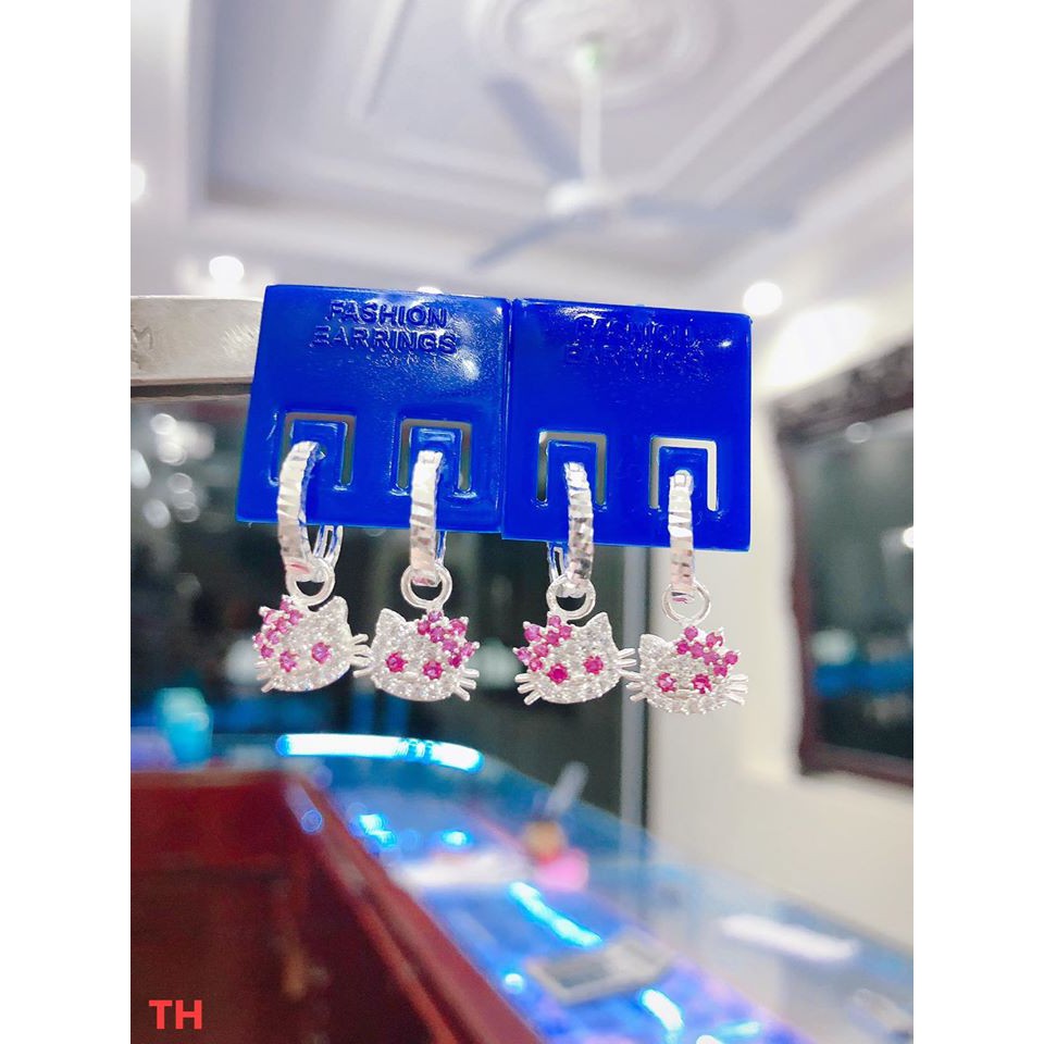 Bông tai mèo treo hoa vương miện cho bé bạc ta