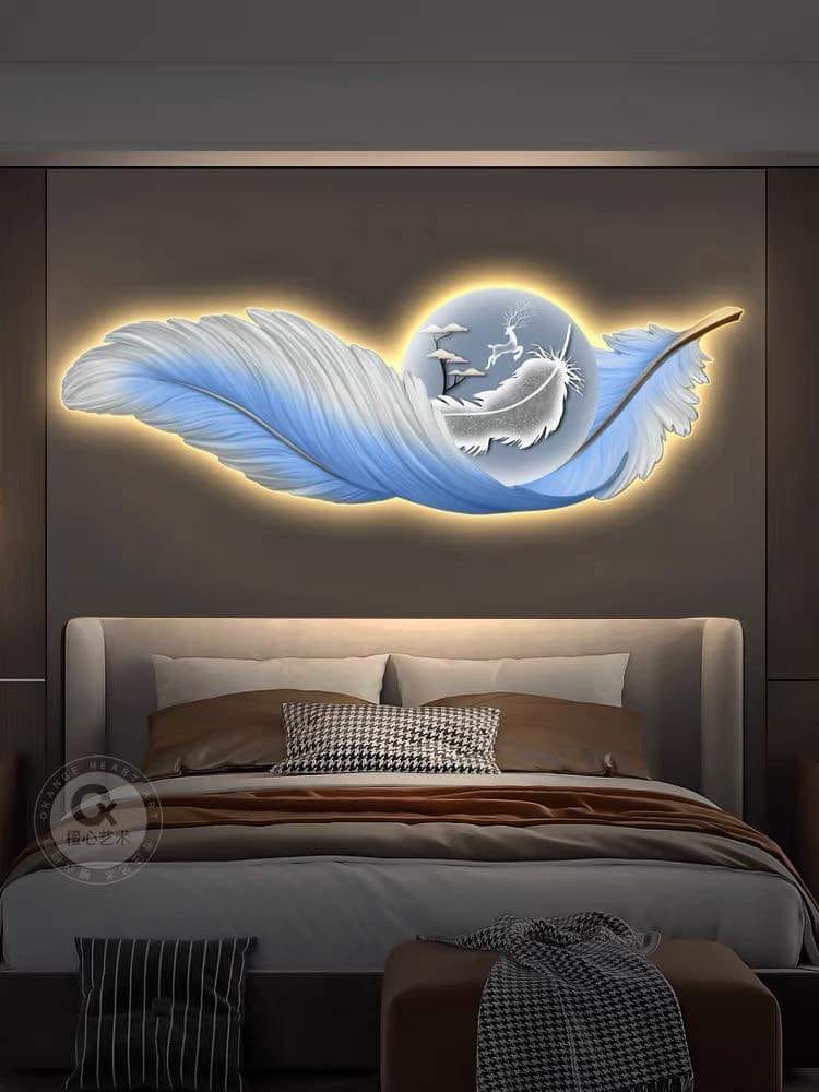 Tranh Chiếc Lá Tráng Gương Gắn Led Phát Sáng Hiện Đại