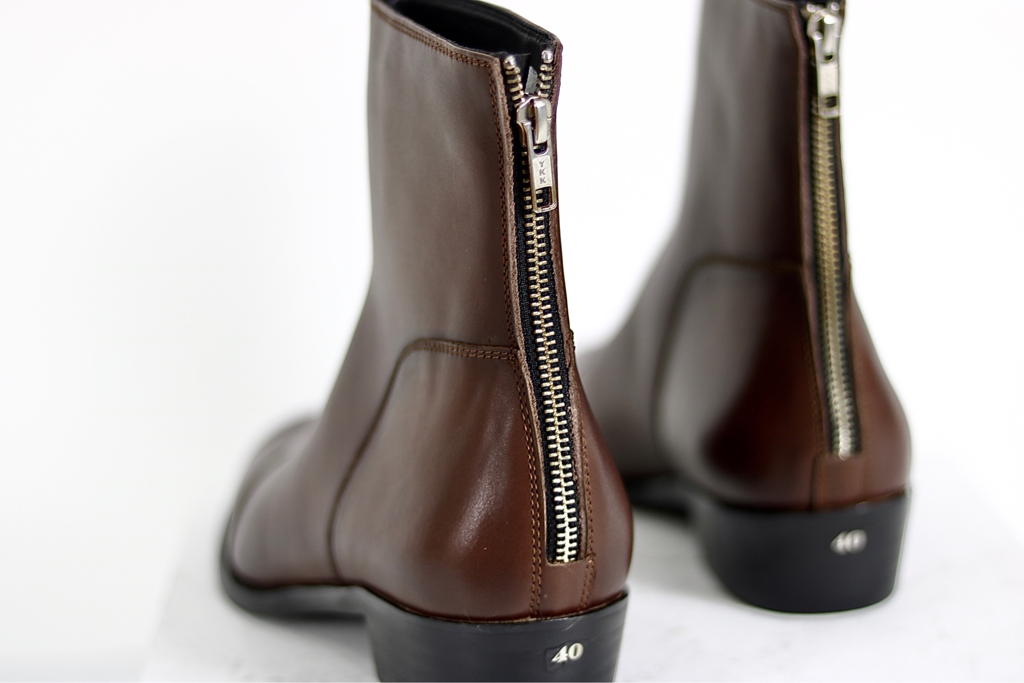 Giày nam Back Zip Boot Red Brown High Heel