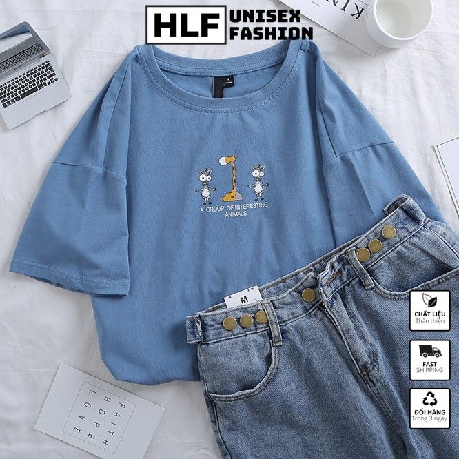 Áo thun tay lỡ Unisex chú bò vui nhộn group of interesting animal, áo phông HLFashion