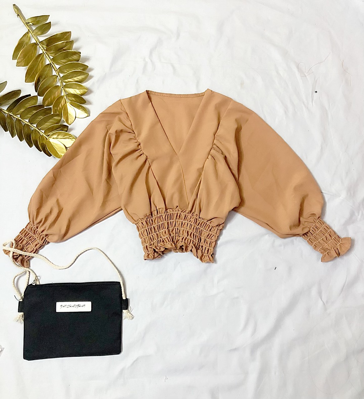 áo croptop cổ v bo tay nhúng eo siêu cưng,áo kiểu Kate mềm áo croptop bo ôm eo form 50kg thời trang nữ(c)