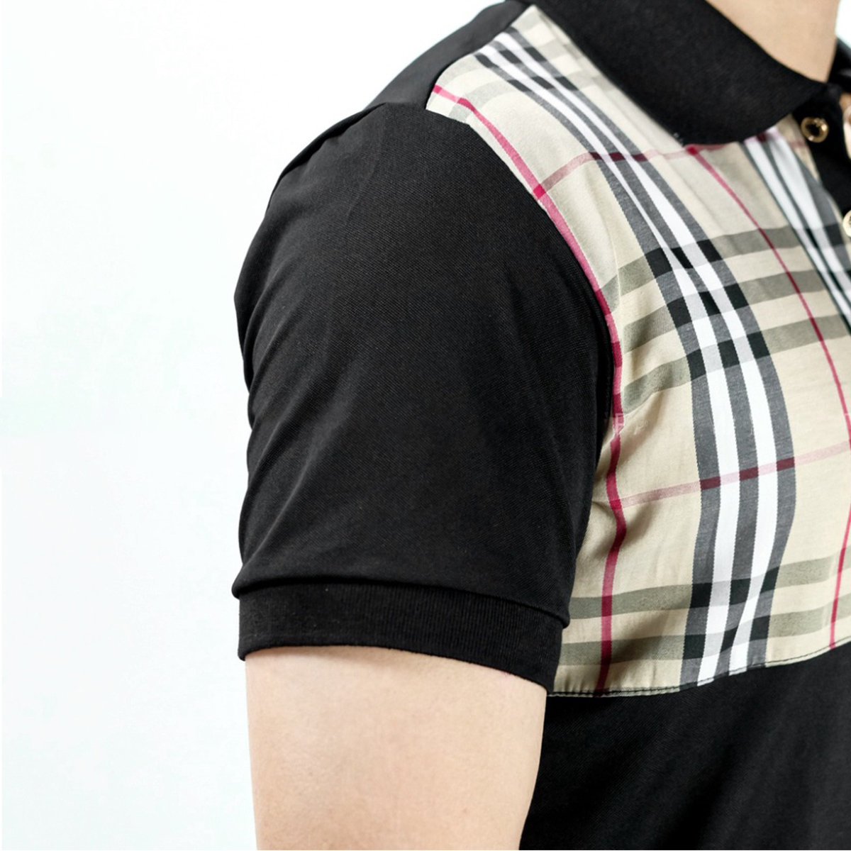 Áo polo nam kẻ caro nâu vải cá sấu cotton siêu mát, áo thun cổ bẻ nam chuẩn form