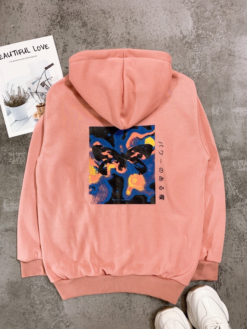 ÁO KHOÁC NỈ HOODIE NỮ IN HÌNH CÁNH BƯỚM SINH ĐỘNG , FORM RỘNG , CHẤT NỈ NGOẠI CỰC ĐẸP
