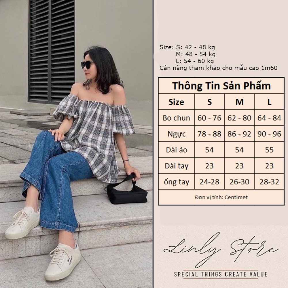 Áo trễ vai tay bồng chất đũi mát Linly Store