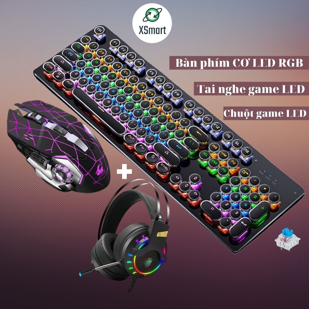 Bộ bàn phím cơ gaming và chuột game kèm tai nghe headphone chụp tai FULL  LED đổi màu nhiều chế độ T907+V5 tia sét + K3 Dùng Cho Máy Tính, Laptop, PC  |