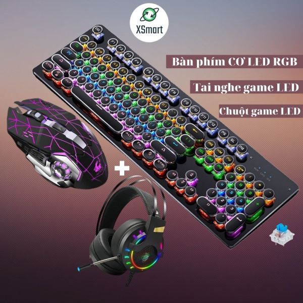 Bộ bàn phím cơ gaming và chuột game kèm tai nghe headphone chụp tai FULL LED đổi màu nhiều chế độ T907+V5 tia sét + K3 Dùng Cho Máy Tính, Laptop, PC