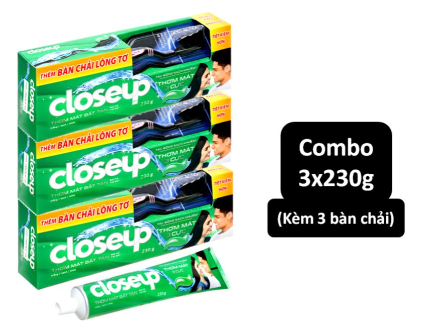 [Tặng kèm bàn chải đánh răng] Combo 3 kem đánh răng Closeup Bạc Hà 230gx3
