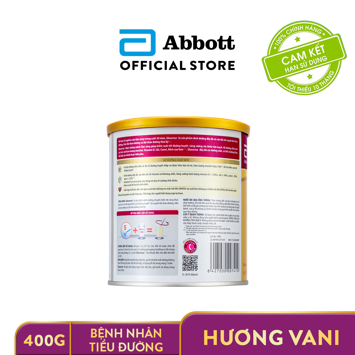 [CHỈ 27.3 - MUA 3 GIẢM THÊM 30k] Lon sữa bột Glucerna Hương Vani 400g