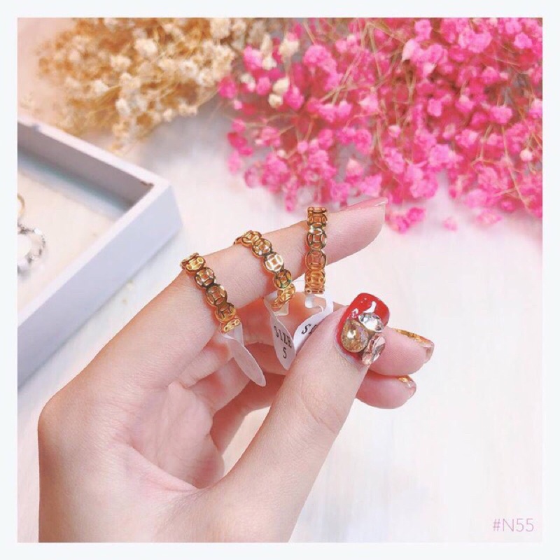 Nhẫn kim tiền titan không đen không gỉ Kami trang sức sỉ NKT08