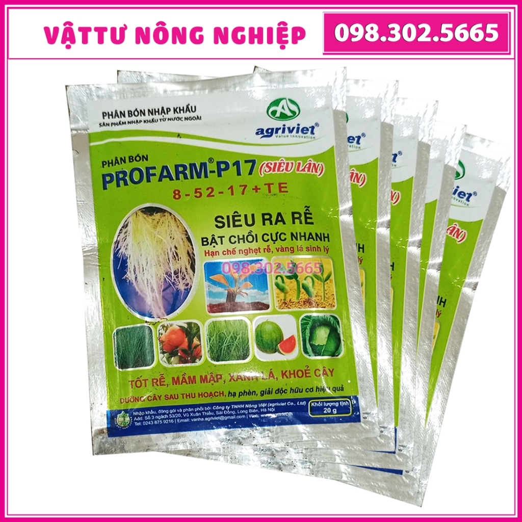 Combo 10 gói phân bón kích rễ profarm -p17 8- 52-17 + te siêu ra rễ, bật chồi cực nhanh giúp cây ấm