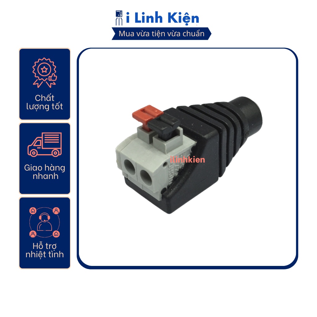 Jack nguồn DC cái 5.5x2.1mm đấu dây chốt cài