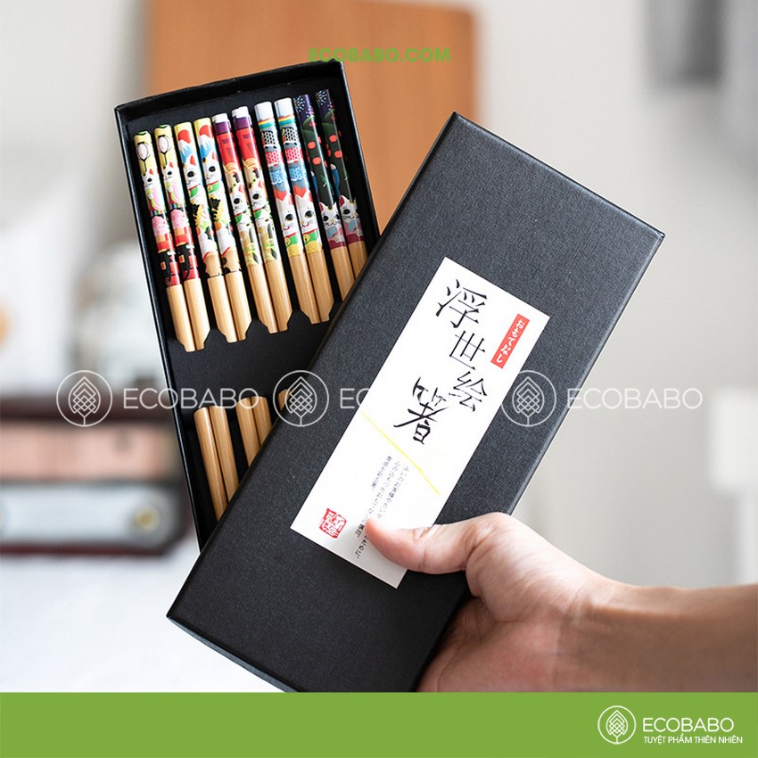 Đũa tre xuất NHẬT kháng khuẩn set 5 đôi - Ecobabo