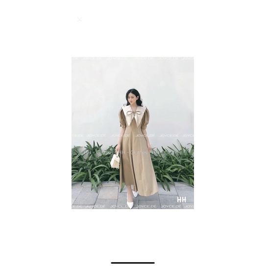 Đầm midi cổ trắng