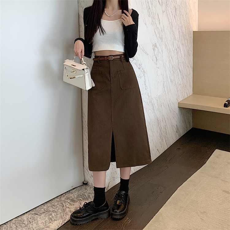 Ielgy ielgy chân váy jean lưng cao xẻ tà thời trang cho nữ hot ●9/∏㍿