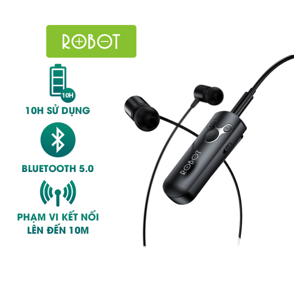 Bộ chuyển đổi Bluetooth 5.0 ROBOT RS10 Thu phát nhạc không dây hỗ trợ jack 3.5mm Âm thanh HI-FI Pin 90mAh Playtime Đến 10H l HÀNG CHÍNH HÃNG