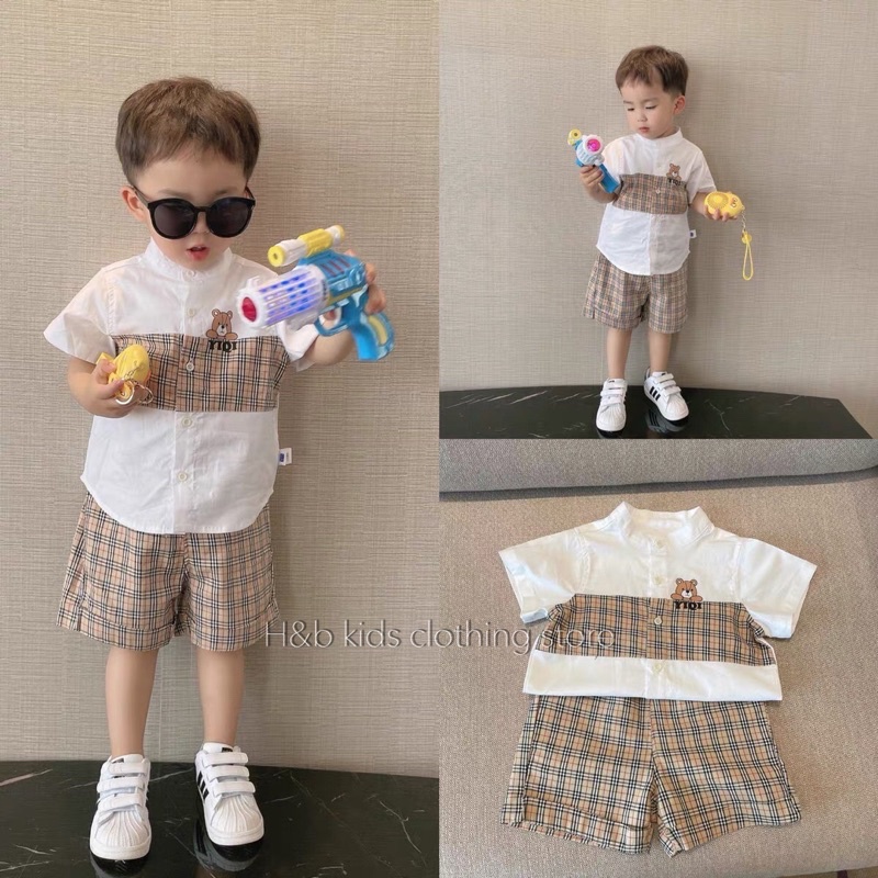 [SET BÉ TRAI] Bộ sơmi đũi phối kẻ BBR bao chất cho bé trai