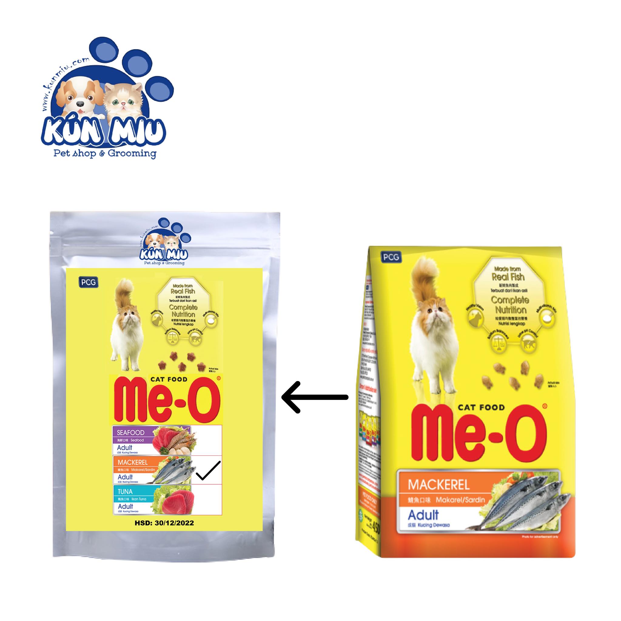 [Hoàn Tiền 10%] KunMiu HN- (Gói 1,2kg và chiết 1kg) thức ăn dạng hạt cho mèo lớn ME-O (vị Hải sản , cá thu & cá ngừ) đồ ăn cho mèo trưởng thành