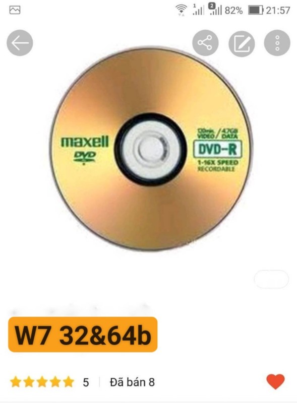 Bảng giá DVD cài W7 32 và 64b trong 1 đĩa tự activer Phong Vũ
