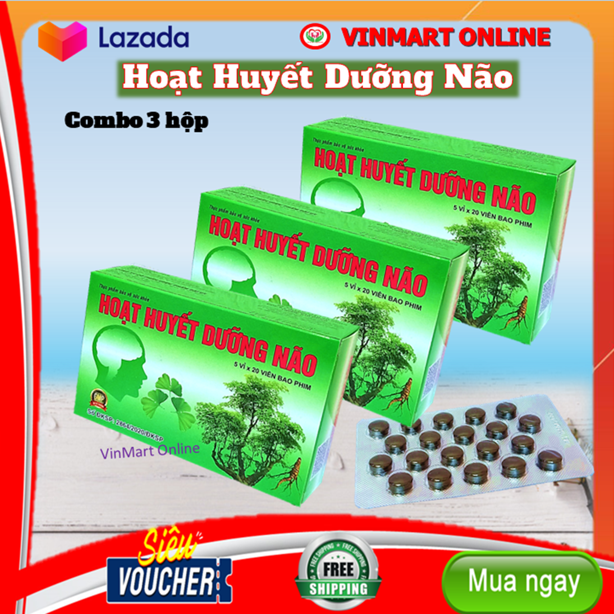 Combo 3 hộp hoạt huyết dưỡng não Đại Uy bao phim 3 hộp x 100 viên