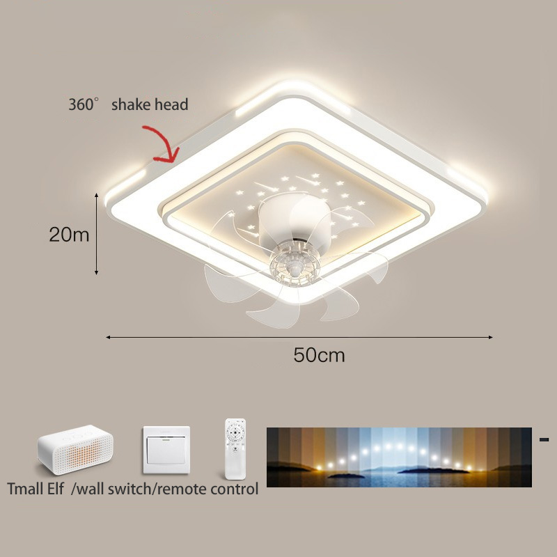 Double shaking head living room super bright rectangular fan light, full spectrum bedroom integrated silent whole house fan light
