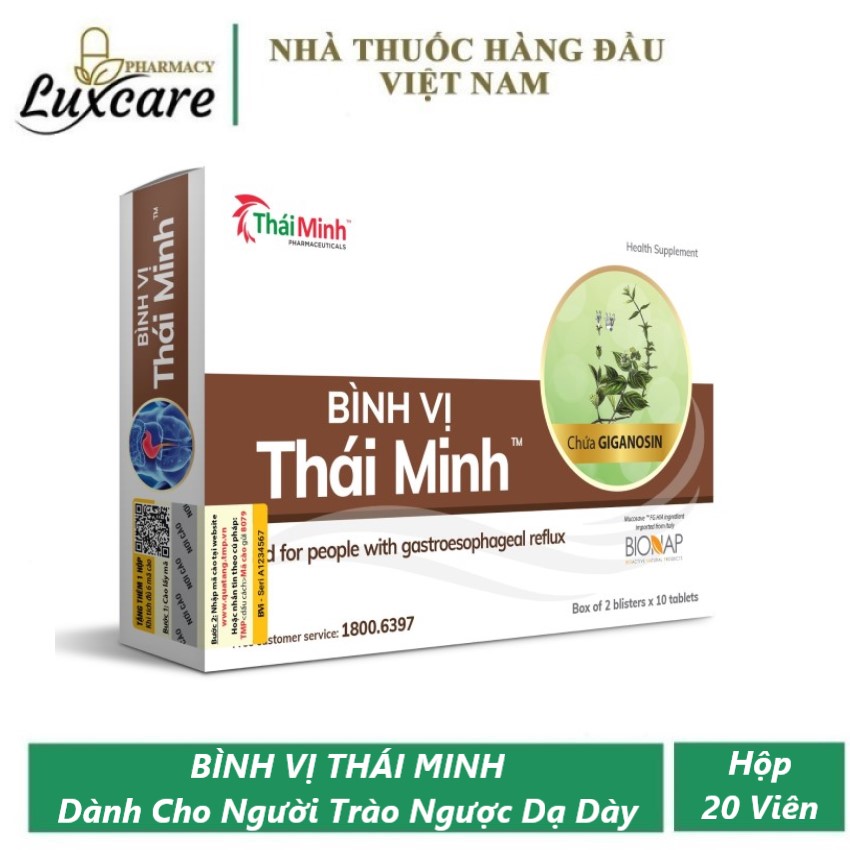 Bình Vị Thái Minh - Hỗ Trợ Giảm Acid Dịch Vị & Bảo Vệ Niêm Mạc Dạ Dày (Hộp 20 Viên) luxcare