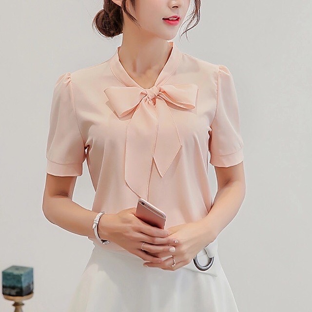 [HCM]Áo Kiểu Nữ Phối Nơ Xinh Đẹp
