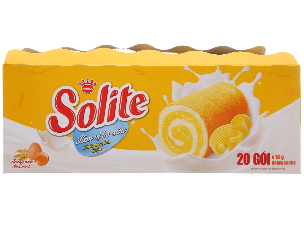 Bánh Bông Lan Cuộn Kem Solite Vị Bơ Sữa (Hộp 18 gói)