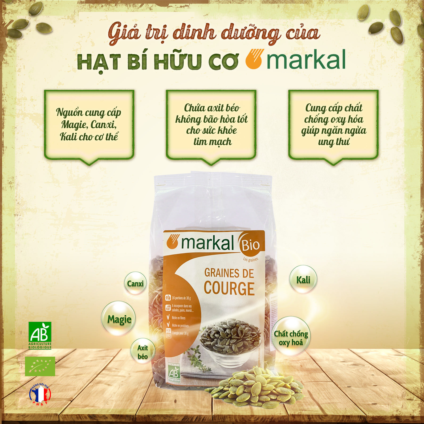 Hạt bí hữu cơ cao cấp Markal 500g
