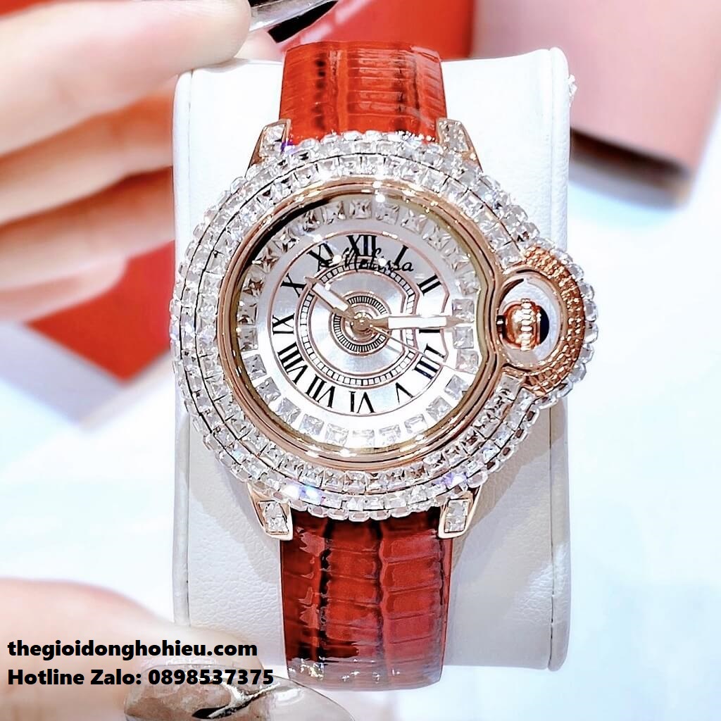 Đồng hồ nữ melissa f1819 dây da đỏ rose gold 36mm